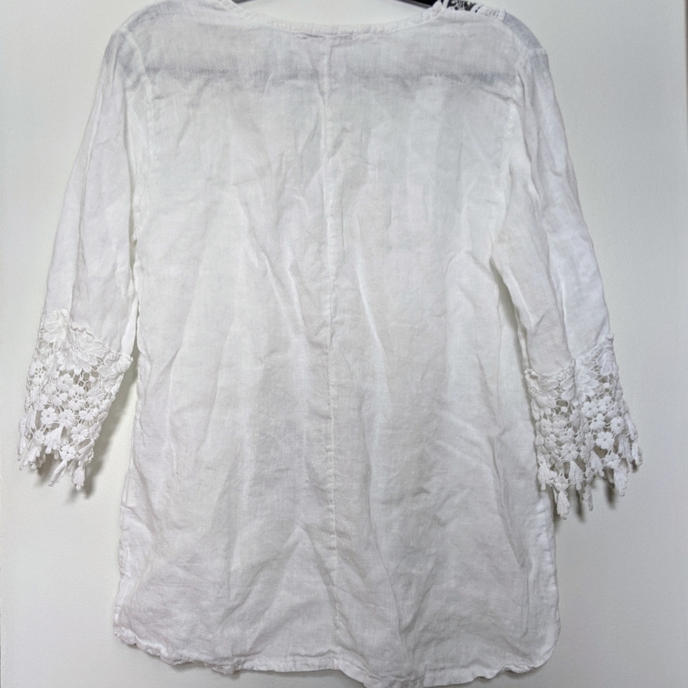 Vanessa Alexandra White Embroidered 100%  Linen Tunic Coverup Top sz L - Picture 4 of 10